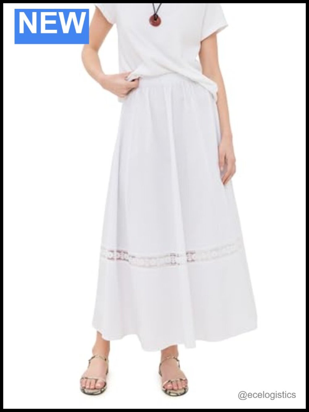 High Rise Lace Maxi Skirt Cotton Spandex Wear to Work